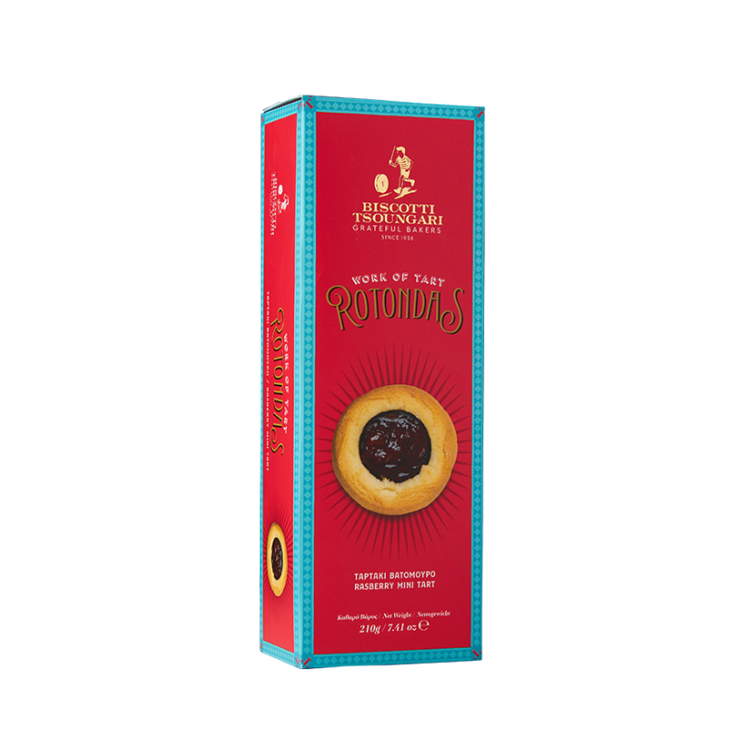 Biscotti Tsoungari Rotondas sušenky plněné, malinové 210g Biscotti Tsoungari Rotondas sušenky plněné, malinové 210g