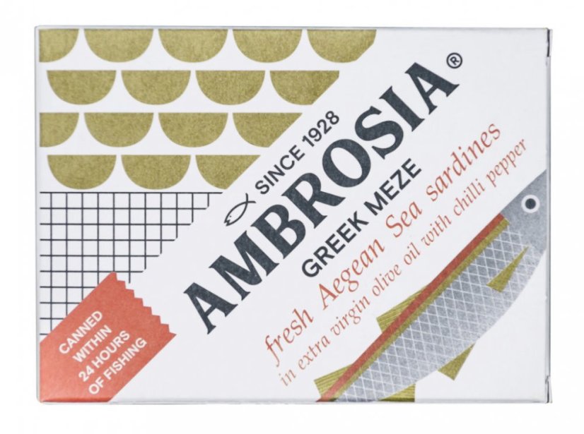AMBROSIA Sardinky v extra panenském olivovém oleji,pikantní 95g AMBROSIA Sardinky v extra panenském olivovém oleji,pikantní 95g