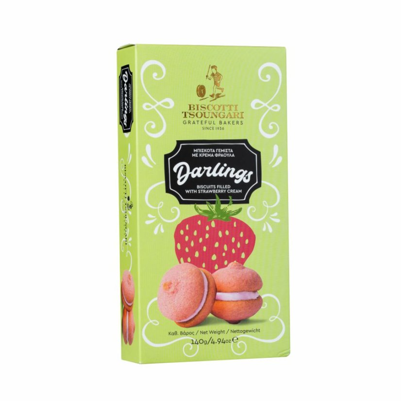 DARLINGS plněné sušenky jahodové 140g DARLINGS plněné sušenky jahodové 140g