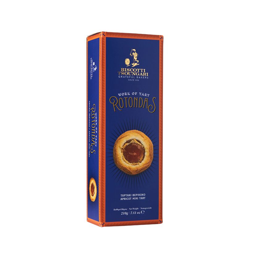 Biscotti Tsoungari Rotondas sušenky plněné, meruňkové 210g Biscotti Tsoungari Rotondas sušenky plněné, meruňkové 210g