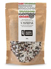 Mamma Greca Mesologgi mořská hrubá sůl, náhradní balení /4 druhy pepře 200g