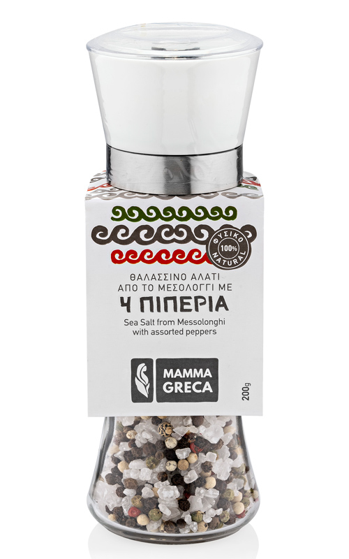 MAMMA GRECA Hrubá mořská sůl se 4 druhy pepře (mlýnek) 170g