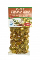 LAIOS zelené olivy s česnekem, chilli a oreganem 125g vacuum
