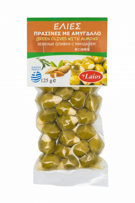 LAIOS zelené olivy plněné mandlí 125g vacuum